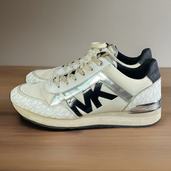 MICHAEL KORS Women's MADDY Two-Tone Logo Trainer Sneakers Size 9 Pre-owned - Picture 1 of 11
